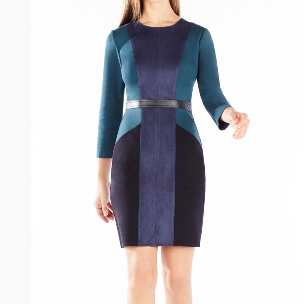 BCBG Beatriz Colorblock Suede Dress